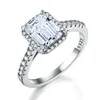 Кольца полосы knb Jadeite Cut Прямоугольный мозонит алмаз обручальный кольцо женское подлинное 925 серебряное серебро