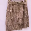 Skirts Women Skirt Fashion 2024 Autumn High Waist Belt Multi Layer Short Heavy Drilling Rhinestones Fringed With Cake A Line