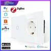 Interruptores de toque do Bingoelec ZigBee 1/2/3 Switch de sensor de gangues UE Sockets normais padrão com melhoria da casa do painel de vidro de cristal