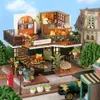 Assemble DIY Wooden House Dollhouse kit Wooden Miniature Doll Houses Tea Dollhouse toys With Furniture LED Lights Gift