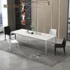 Новый итальянский рок -сланцевый обеденный стол белый прямоугольный маленький квартира Домохозяйство Мраморный обеденный стол и стулья для ресторана