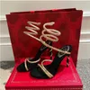 Kristallen verfraaide strass sandalen Sandalen Rene Caovilla Cleo 95mm ontwerpers enkel wrapping vrouwen met hoge hakken sandaalbloem strass Regeerboeten avondjes schoenen