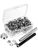 GROMMET TOOL KIT 100 SETS GROMMETS EYELETS 6mm/8mm/10mm/12mm Inside Diameter Silver för klädskor Väska läderhantverk DIY