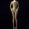 Women's Swimwear Women Gloss One Piece Body Suits See Through Swimsuit Long Sleeved Tight Shiny Sexy Lingerie