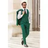 Men's Suits Green Solid Men 3 Piece Smart Casual Notch Lapel Single Outfits Wedding Groom Tuxedo Slim Fit (Blazer Vest Pants)