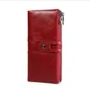 Plånböcker RFID Oil Wax Cow Leather Plånbok äkta Purse Woman's Man's Fashion Style Long Size High Quality Black Red CoF308s