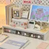 Kawaii Desk Organizer Drawer With Sticker Cute Plastic Clear Organizing Boxes Stationery Storage Box Container For Home School