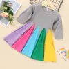 Flickans klänningar Autumn Girls Dresses Baby Barn Bomull Långärmad rund halsfärg Matchande Rainbow kjol Kids Klädflickan Princess Klänning L47