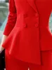 Ternos femininos Blazers Mulheres Red Blazer Slim Primavera Autumn Novo escritório elegante Lady Lady Suit de tração de blazer duplo Blazer Dushicolorful C240410