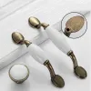 European Antique Furniture White Ceramic Door Handles Drawer Pulls Kitchen Cabinet single hole Knobs Hole spacing 76/96/128 mm