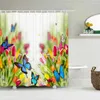 Douchegordijnen Mooie tulp bloem vlinder 3D printgordijn Polyester waterdichte woninginrichting bad voor badkamer met haak