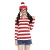 Parent-Child Wally Costume Red White Striped T-Shirt Waldo Playsuit Cosplay Carnival Halloween Fancy Party Dress