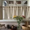 Home Boho Sheer Curtain Valance with Handmade Tassels Short Farmhouse Decor Window Treatment for Kitchen Cafe Rod Pocket 1 Panel