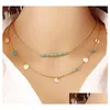 Pendant Necklaces String Tassel Bar Mtilayer Necklace Vintage Boho Turquoise Beads Pendants Long Charms Chains Drop Delivery Jewelry Dhqba