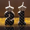 Bougies d'anniversaire pour gâteau numérique Numéro de couronne de couronne pour célébrités fête décorée blanche et noir