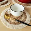 Table Mats Round Woven Placemats For Dining 9.8 Inch Small Natural Braided Rattan Tablemat Wicker Charger Plates Holiday Kitchen