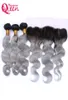 1B серая волна тела Ombre Brazilian Virgin Human Hairles 3 ПК с 13х4 ухом и ухой