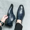 Checkered Leather Shoes for Men Business Attire Block Carved British Men Leather Shoes in Large Size