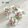 Yo cho roze bruiloft bloem diy bruid corsage polsbloem bruidegom boutonniere bruidsmeisje armband bruidegraaf prom party decoratie