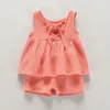 Bébé filles tenues vêtements en mousseline d'été coton sans manchettes de robe de gilet à manches shorts de chemise de mode.