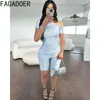 Женские спортивные костюмы Fagadoer Fashion Solid One Plect Два кусочка STEEM STEEM SLIM -TOP с коротким рукавом и байкерские шорты Лето 2 печь