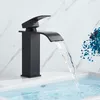 Senlesen Waterfall Bathroom Faucet WashBasin Faucet Deck Mounted Vessel Sinks Hot Cold Water Mixer Tap Crane,Black/Chrome/Golden