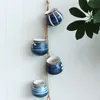 4pcs/Los Keramik Mini Zakka Blumentopf mit Hanfseilwand Hängende Pflanzer Garten Succulent Pflanzen Töpfe Bonsai Home Dekoration