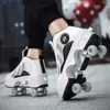 Roller de patins em linha Botão de rotação alta para sapatos adequados para meninos Roda dupla para cima e para baixo adequada para crianças 4 rodas Sapatos de rolagem Light S Y240419 W67Q