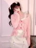 여자 니트 한국 패치 워크 푹신한 니트 카디건 트렌디 한 달콤한 캐주얼 부드러운 V 목 코트 패션 우아한 요정 활 스웨터 Y2K
