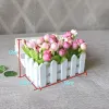1セット木製のフェンス人工花セット生の絹の人工花鉢植えのリビングルーム装飾的な花小さな盆栽装飾品