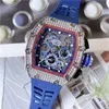 new Mens stone Watch Diamond Watch Plastic Watchband designer Wristwatches Fashion Luxury Wine Barrel Watch 42mm Diameter Bezel Display Calendar