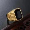 Punk Hip Hop Creative Square Blue Black Red Stone Ring للرجال نساء راكب الدراجة النارية الرجعية الفولاذ المقاوم للصدأ الماسونية هدية هدية 240322