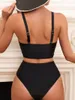 Женские купальники с высокой талией бикини 2024 Женщины Mujer Solid Black Pleate Push Up Pload Plabud Sumsuid