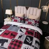 Fashionable Plaid Digital Print Bedding Set 3D Bear Deer Animal Pattern Down Cover Pillowcase Home Bedroom Decor