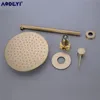 Conjunto de chuveiro de banheiro de latão sólido de ouro escovado Conjunto de chuveiro Rianfall Banho da cabeça da parede Misturador de teto montado no teto Painel de sistema de água preto preto