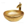 Goldene Badezimmer Waschbecken moderne Küchenspüle kreative Badezimmer -Armaturen rundes Waschbecken Toilette Keramik Luxus Arbeitsplatte Becken