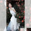 Urban Sexy Dresses Party White Suspender Dress Summer Womens Long Midi Maxi Sundress Korean Beads Birthday Fairycore Princess Evening DHWR1