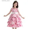 Girl's Dresses New Girls Flowers Print Puffy Dresses Children Sweet Princess Dress Bow Designer Party Evening Gown Clothes Dress 2-10 Years L47