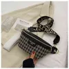 Houndstooth Plaid Women Waist Bag Canvas och Pu Pack Female Fanny Ladies Wide Strap Crossbody Chest Trends Brand 2205272076