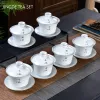 Suet Jade Ceramic Gaiwan Teacup Handmade White Porcelain Tea Tureen Bowl Chinese Porcelain Teaware Accessories Drinkware
