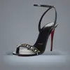 Luxe-Femmes Sandales Talons hauts chaussures à pointes Loubigirl Spike Chaîne Bride À La Cheville Sandale En Cuir Noir Pieds Sexy Ouvert Toe5812838