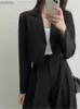 Frauenanzüge Blazer Frauen solide lässige Anzüge Blazer Jacke Wide Bein hohe Taillenhosen Büro Lady Herbst Frühling Crop Tops Schichten Zwei -Stück -Sets C240410