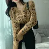 Women's Knits Biyaby Leopard Print Cropped Knitwear Women Vintage Thick Long Sleeve Sweater Coats Woman Sexy Skinny Zipper Knitted Cardigan