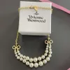 Designer Viviane Westwood Empress Dowager Xis Butterfly Pearl Necklace Female Luxury and Double Layer Saturn Collar Chain