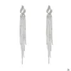 Stud Long Tassels Diamond Dingle Earring Original Sterling Sier Party Drop Earrings For Women Jewelry Gift Delivery DHY8X