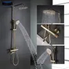 Deluxe gouden doucheset thermostatische badkamer 3 manieren douchekraan metalen douchekop muur gemonteerd gouden badwatermixer