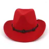 Bérets QBhat Fashion Western Cowboy Fedora Chapeaux avec une ceinture faite à la main pour hommes Roll Roll Brim Jazz Carnival trilby pour un unisexe