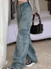 Articles de jeans pour femmes Poches de gradient tendance 2024 printemps vintage mode hauteur pantalon denim droit femelle 33a1187