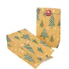 12st Julklapp Bag Kraft Paper Candy Cookies Väska med klistermärke julgran matförpackningspåsar Xmas födelsedagsfest dekor