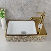 Yanksmart Badezimmer Waschbecken Set Lavabo Art Muster Gold Keramikgefäßbecken mit Messing Wasserhahn Eingriff Deck montiertem Mixer Tap